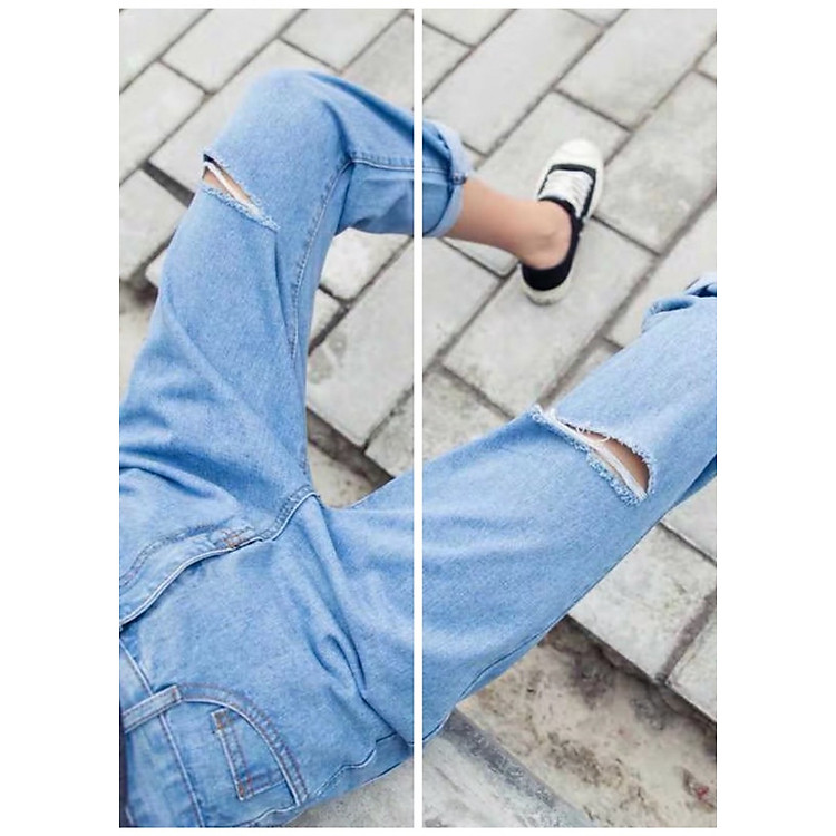 QUẦN JEAN BAGGY NỮ BIG SIZE RÁCH GỐI BIG SIZE KHÔNG CO DÃN PHOM QUẦN ỐNG RỘNG