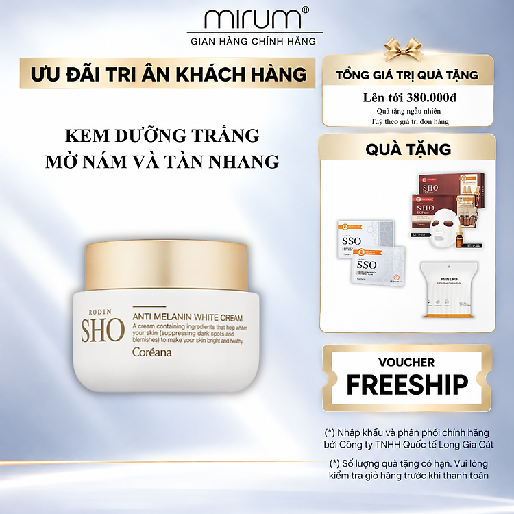 Kem dưỡng trắng, mờ nám và tàn nhang Anti Melanin, làm đều màu da, phục hồi da nhạy cảm - 50ml SH07