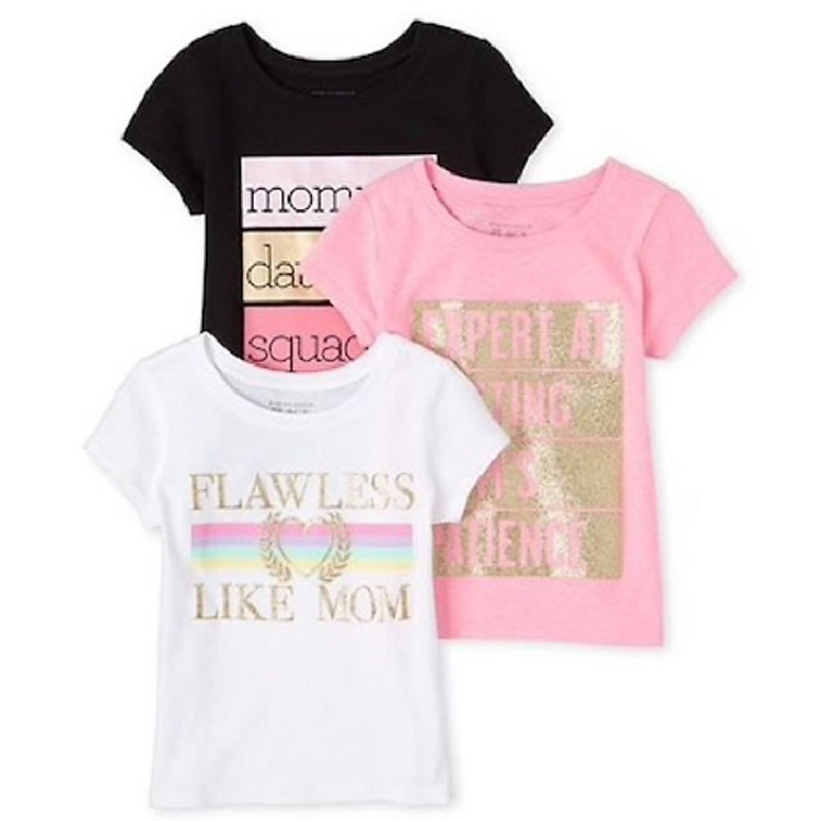 Set 3 áo thun cotton ngắn tay cho bé gái 6m-5 tuổi (giao màu ngẫu nhiên)