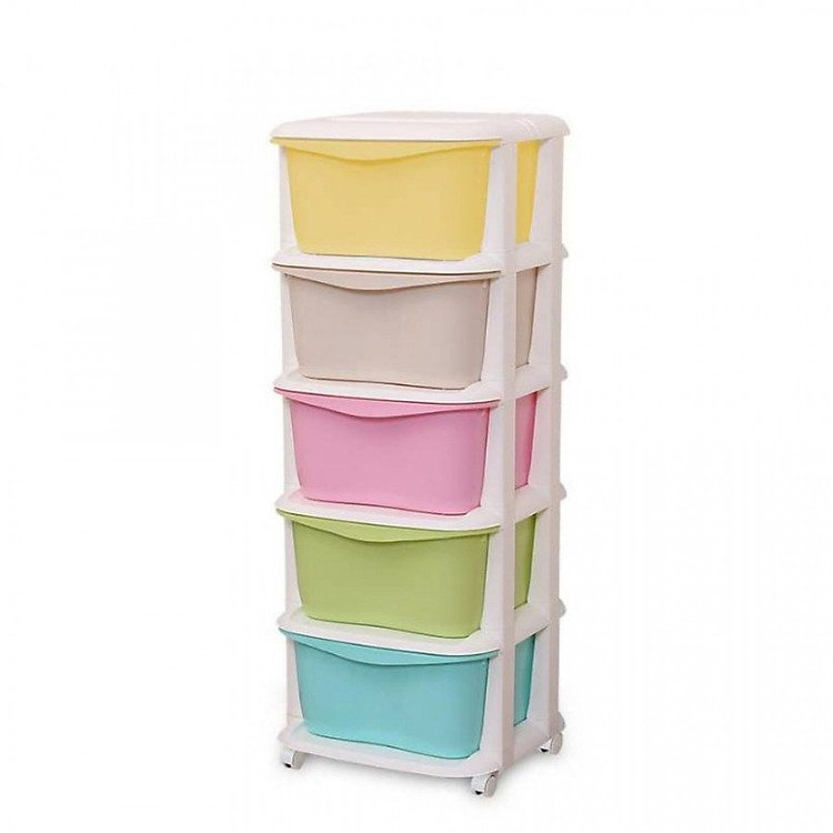 Tủ nhựa 5 tầng để đồ có bánh xe (giao màu ngẫu nhiên)
