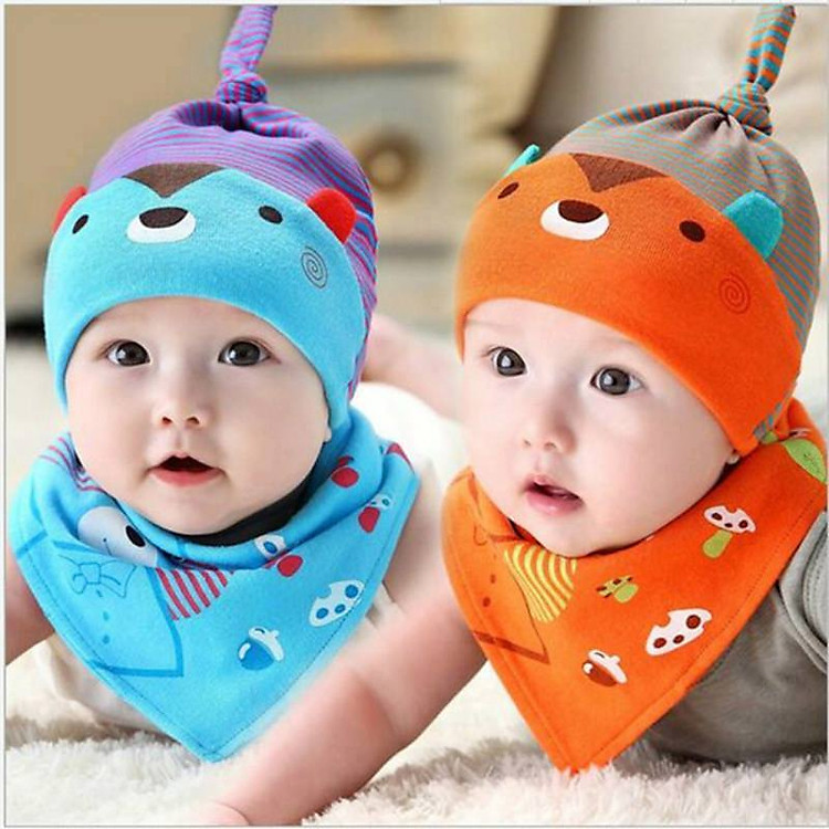 Bộ mũ kèm khăn cotton cho bé 3 tới 1 tuổi