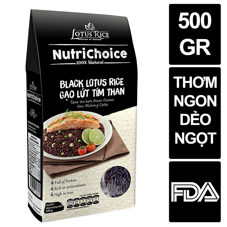 Gạo lứt đen dinh dưỡng - Gạo Tím Than Nutrichoice 500gr - Thơm ngon dẻo ngọt, ăn là thích - Rất tốt sức khỏe, giàu chất chống oxy hóa, giàu chất Sắt, chất Xơ - Tốt cho người bệnh tim mạch, béo phì, tiểu đường.