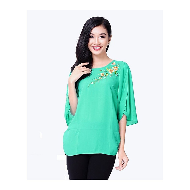 Áo Thêu Form Rộng TH An Thủy - TL668 - Xanh Ngọc