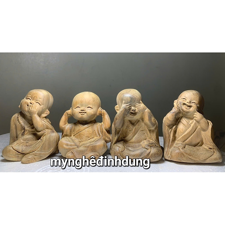 Tượng Tứ Không Bằng Gỗ Bách Xanh (12x10x9cm) - Ảnh 5