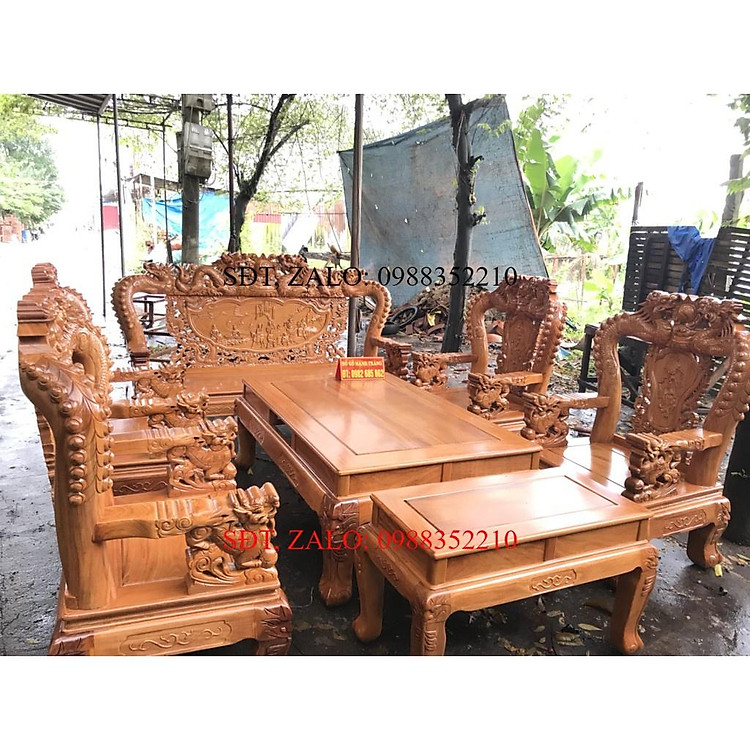 Bộ Bàn Ghế Gỗ Phòng Khách Rồng Đỉnh Gỗ Gõ Đỏ 10 món