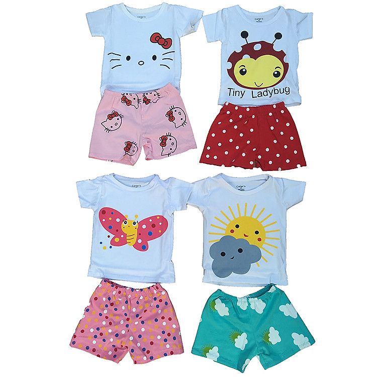 Set 4 Bộ Quần Áo Bé Gái 100% Cotton Siêu Thoáng Mát