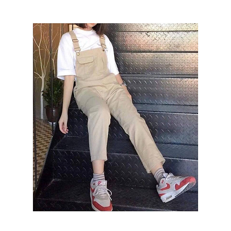 Quần yếm baggy kaki 2 túi ngực cho nữ freesize đẹp, trẻ trung, năng động, cá tính