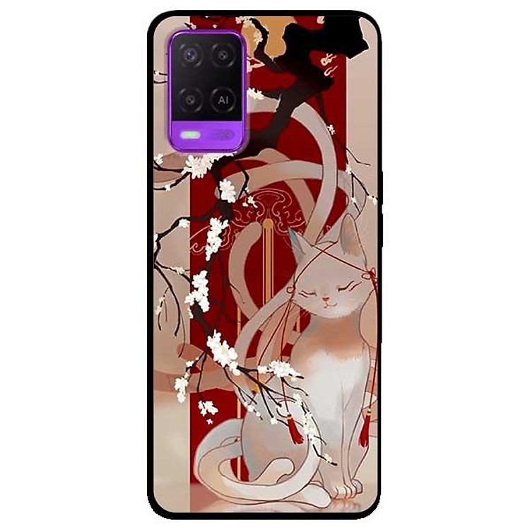 Ốp lưng dành cho Oppo A54 - A74 - A94 - mẫu Mèo Cành Hoa Đàoo