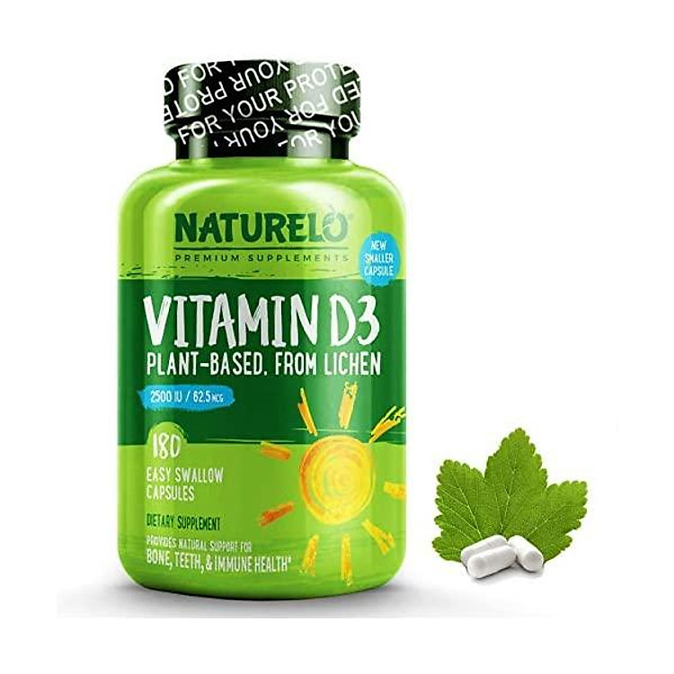 NATURELO Vitamin D - 2500 IU - Plant Based - from Lichen - Best Natural D3 Supplement for Immune System, Bone Support, Joint Health - Whole Food - Vegan - Non-GMO - Gluten Free - 180 Capsules