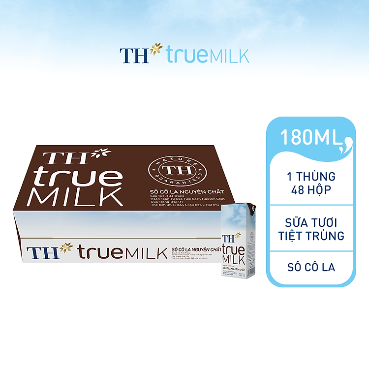 Thùng 48 hộp sữa tươi tiệt trùng TH true MILK sôcôla nguyên chất 180 ml (180 ml x 48)