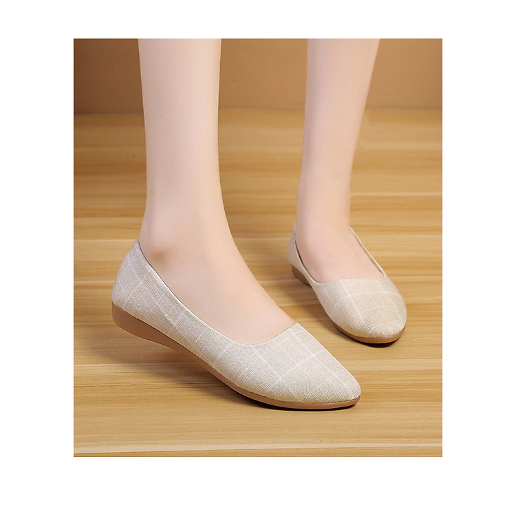 Giày búp bê nữ vải kẻ sọc kiểu dáng công sở dáng cơ bản V224