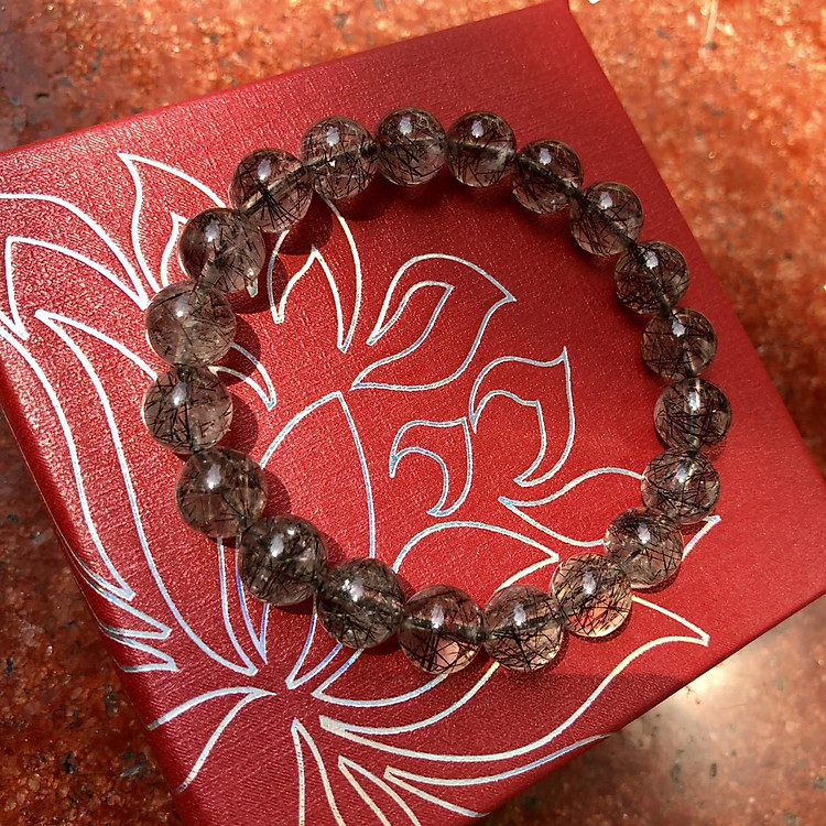 Vòng Thạch Anh Tóc Đen Trong 9mm