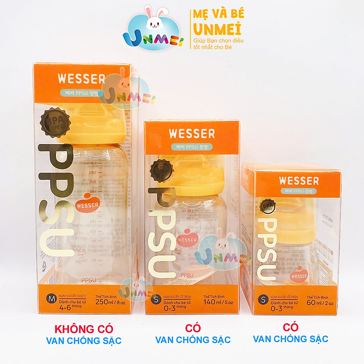 Bình sữa Wesser PPSU cao cấp cổ hẹp cổ rộng cho bé từ sơ sinh
