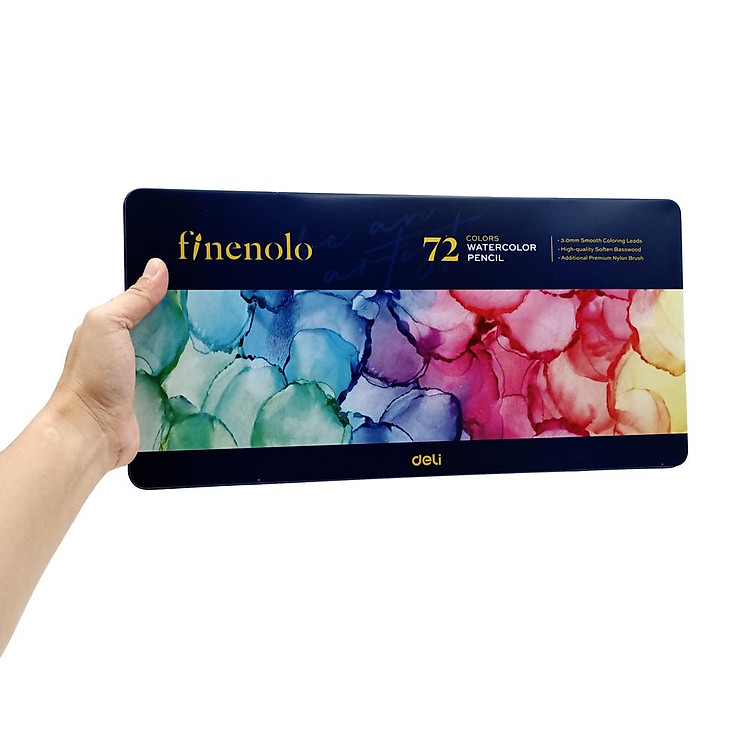 Hộp Thiếc 2 Ngăn 72 Bút Chì Màu + 1 Cọ Vẽ Finenolo - Deli EC129-72 - Ảnh 5