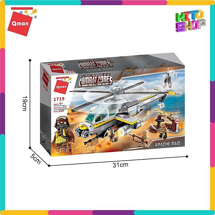Đồ Chơi Xếp Hình Thông Minh Cho Trẻ Từ 6 Tuổi Qman 1719 - Máy Bay Trực Thăng Chiến Cơ 280 Mảnh Ghép