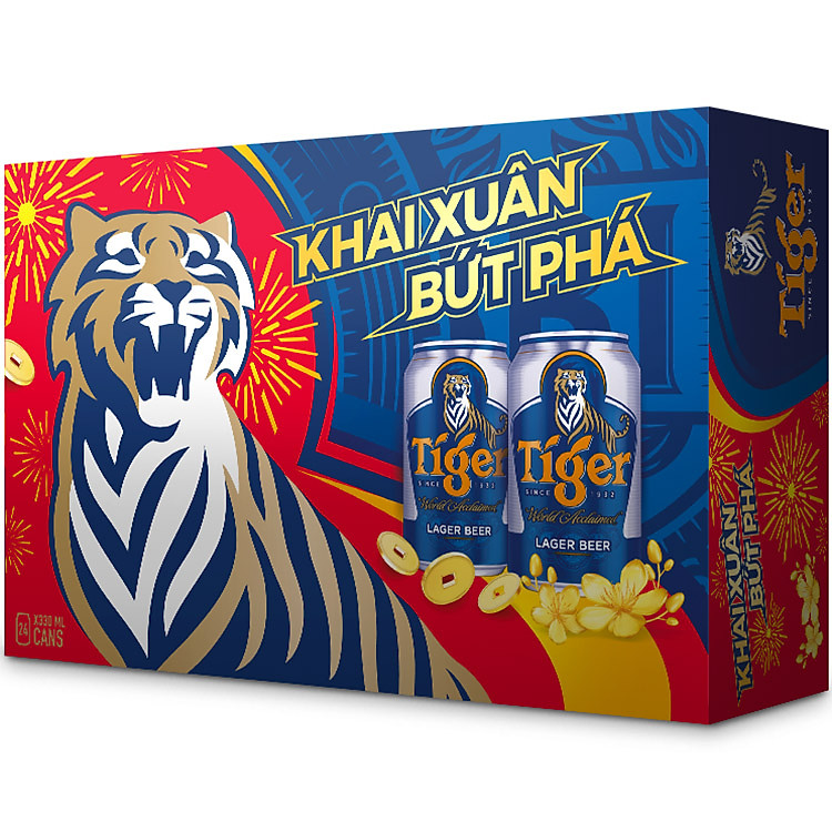 Thùng Bia Tiger 24 Lon (330ml / Lon) (Bật lon Tiger giơ cao bóng vàng)