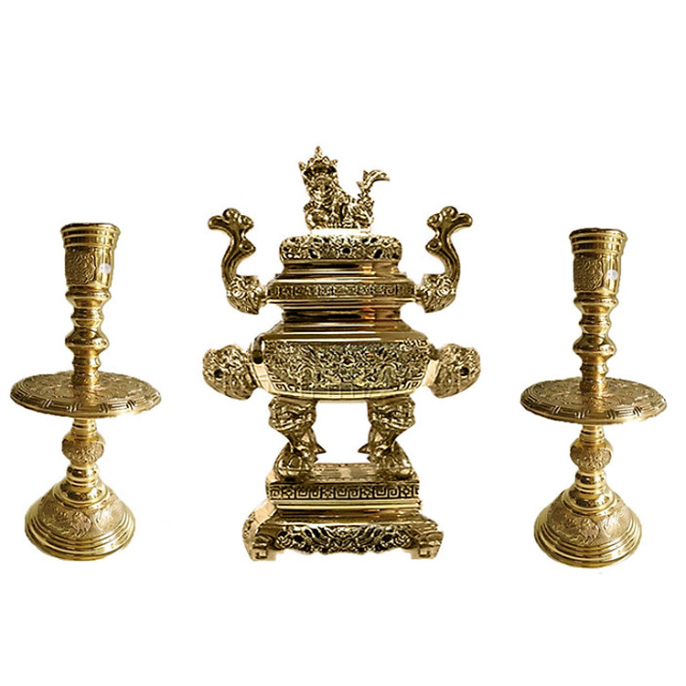 Bộ tam sự vuông 3 món lư hương đỉnh đồng đồ thờ phụng Tâm Thành Phát