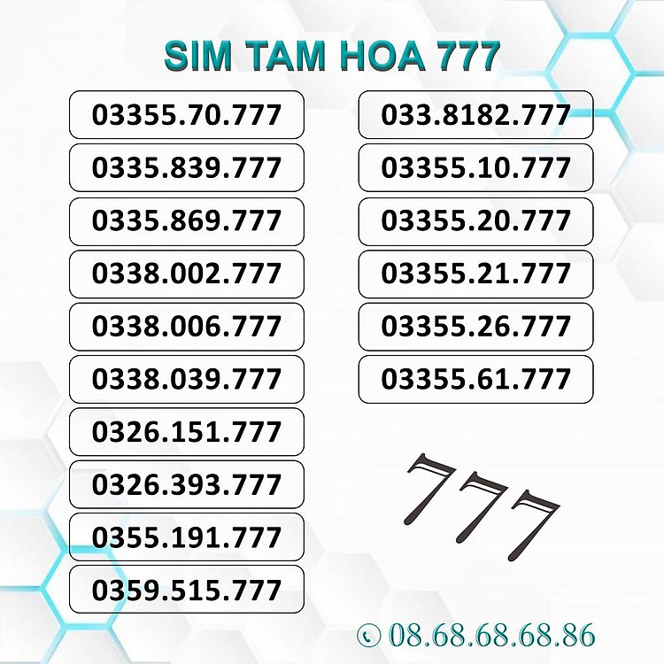 Sim Số Đẹp Tam Hoa 777, Sim Viettel Trả Trước, Giá Cực Rẻ, Hỗ Trợ Đăng Ký Chính Chủ-HÀNG CHÍNH HÃNG