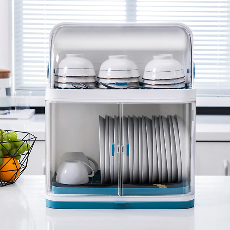 Kệ Đựng Chén Bát Có Nắp Đậy 2 Tầng, Tủ Nhà Bếp Đa Năng Chống Côn Trùng, Bám Bụi