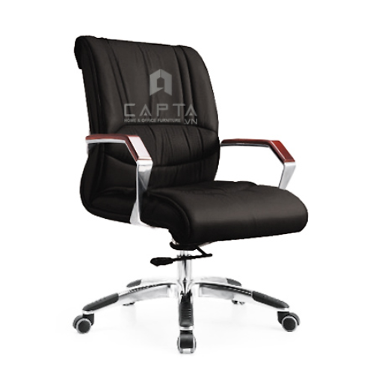Ghế văn phòng lưng trung nệm pvc màu đen chân xoay thép cao cấp CE4112-P1 Nội thất Capta