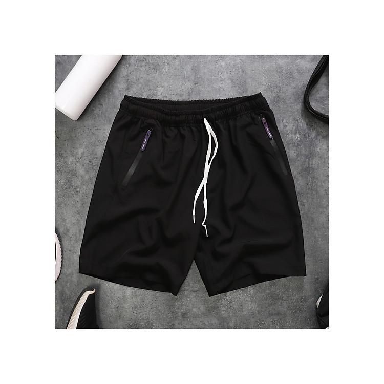 Quần short nam dáng thể thao, chất dù co dãn có khóa túi