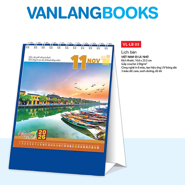 Lịch Bàn 2026 – Việt Nam Đi Là Nhớ | Lịch Để Bàn Vanlangbooks | Mã: VLLB05 - Màu Xanh