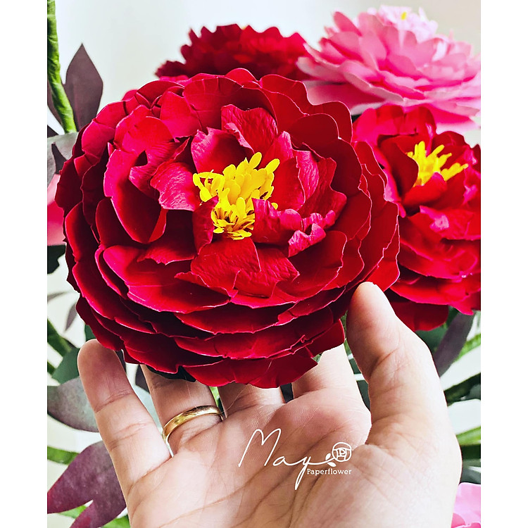 Hoa giấy trang trí cao cấp, Hoa Mẫu Đơn handmade cành lớn Maypaperflower - hoa giấy nghệ thuật, hoa cắm bình, decor nhà ở