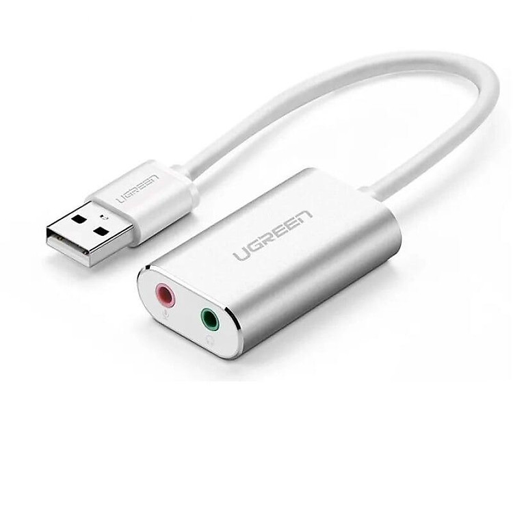 Bộ chuyển USB 2.0 sang Loa + MIC chuẩn 3.5mm vỏ nhôm 15CM màu Bạc Ugreen 218AT30801US - Hàng chính hãng