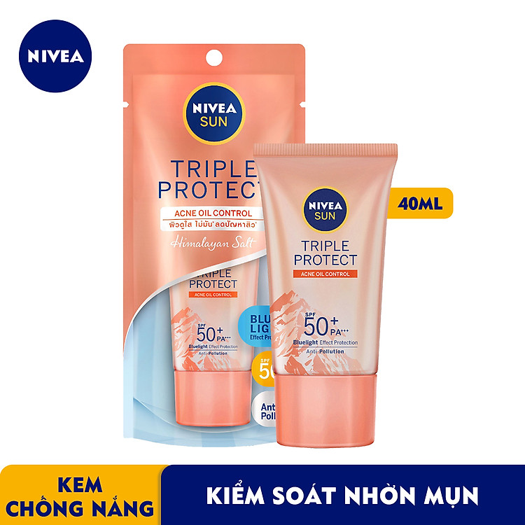 Kem Chống Nắng Dưỡng Da Kiểm Soát Nhờn Mụn NIVEA SUN Triple Protect Acne Oil Control Spf50+ Pa+++ 40Ml - 85545