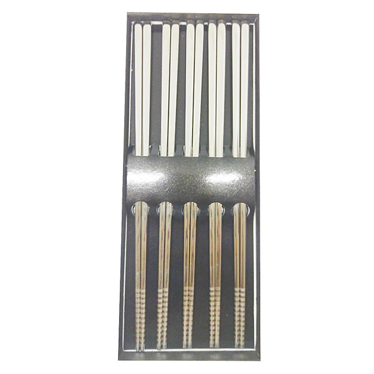 Set 5 đôi đũa inox cầm đầm tay, chắc chắn, không trơn Nhật Bản