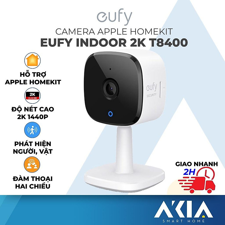 Camera trong nhà Eufy indoor 2K T8400 - Tương thích HomeKit, Quay phim độ nét cao 2K, Hỗ trợ lưu trữ iCloud - Hàng Chính Hãng