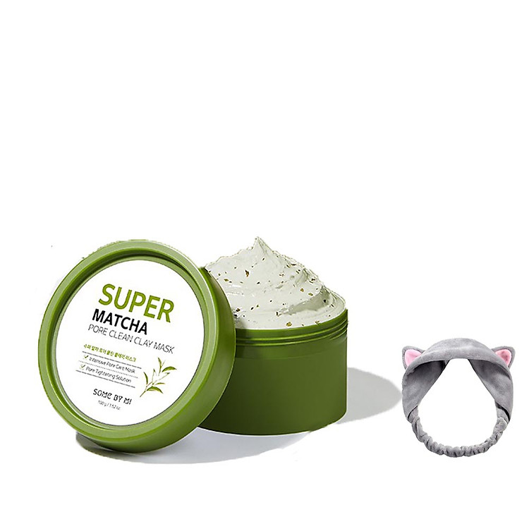 Mặt nạ đất sét loại bỏ dầu nhờn, sạch mụn đầu đen Some By Mi Super Matcha Pore Clean Clay Mask 100g + Tặng Kèm 1 Băng Đô Tai Mèo ( Màu Ngẫu Nhiên)