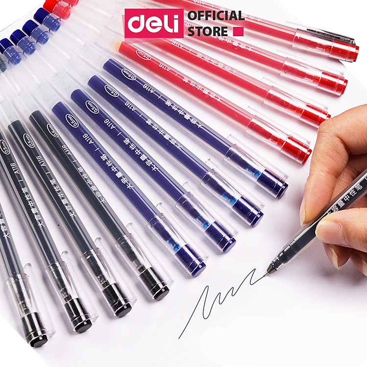 Bút Gel 0.5mm Deli (1 chiếc) - Mực đỏ/Xanh/Đen - Ảnh 2