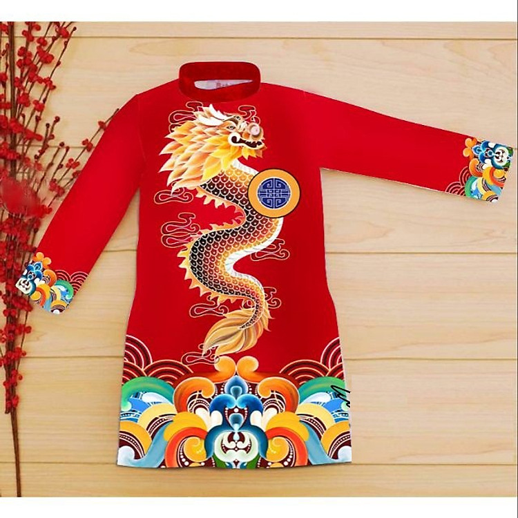 Áo dài cách tân bé trai cap cấp ADBT0014 in hình rồng 3D uốn lượn toàn thân