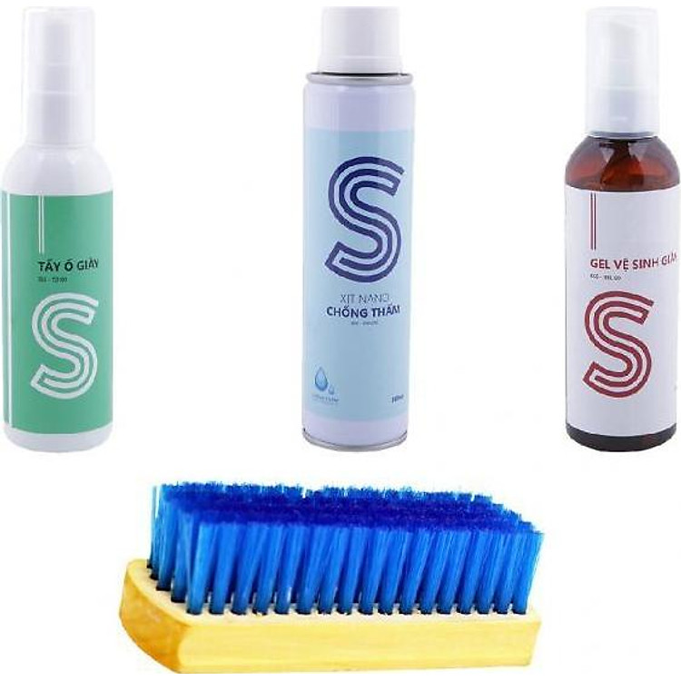 Bộ gel vệ sinh giày 100ml, tẩy ố giày 100ml, xịt nano chống thấm 200ml và bàn chải COMBOSSS18