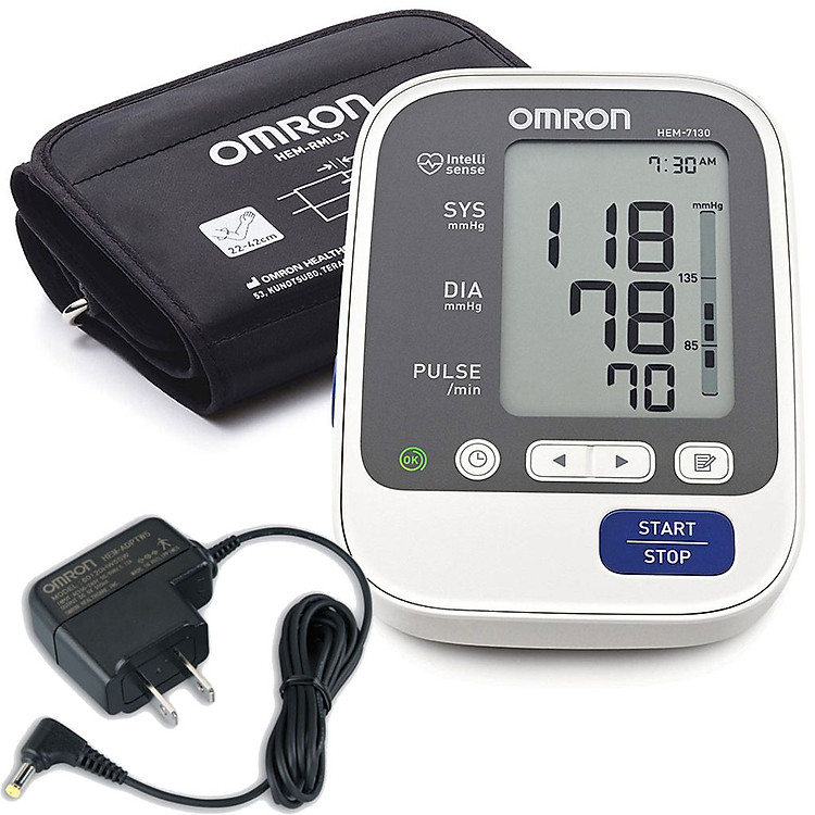 Combo 2 Món - Máy Đo Huyết Áp Bắp Tay Omron HEM 7130 + Adapter Cấp Nguồn Điện Khi Không Dùng Pin (Chính Hãng Omron) - Thương Hiệu Máy Đo Huyết Áp Số 1 Nhật Bản