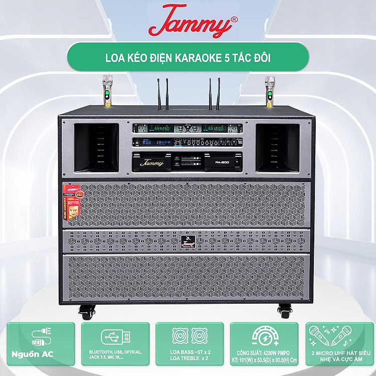 LOA ĐIỆN 5 TẤC ĐÔI JAMMY A218K6 PRO - CÔNG SUẤT 4200W - MICRO BẮT SÓNG XA 80 MÉT XUYÊN TƯỜNG - HÀNG CHÍNH HÃNG