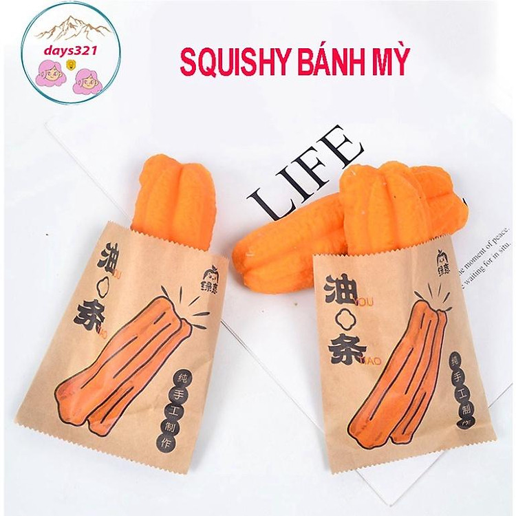 Squishy hình cái BÁNH MỲ có bao bì giấy Mochi mềm mịn dễ thương chân thực giảm stress co dãn đàn hồi ngộ nghĩnh bóp giải