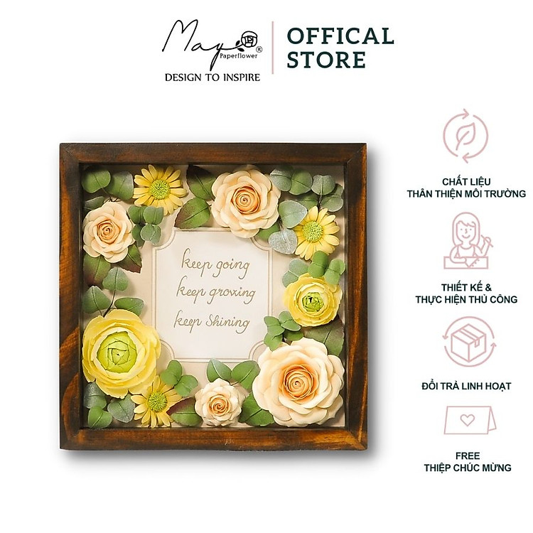 Tranh Hoa Giấy Handmade Trang Trí - The Warm Love MAYPAPERFLOWER Khung Tranh Gỗ Size 25x25cm