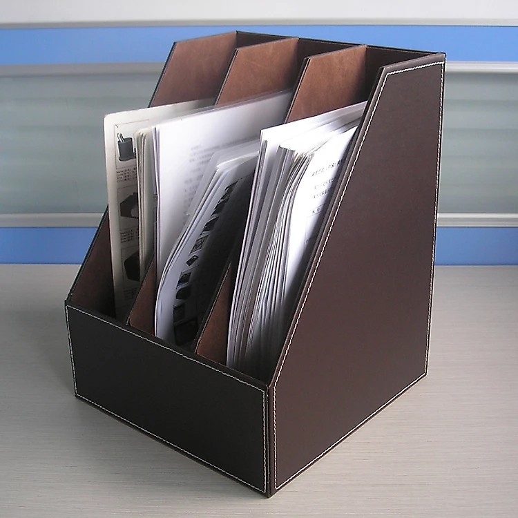 Khay đựng tài liệu 3 ngăn bằng da cao cấp - Ảnh 2