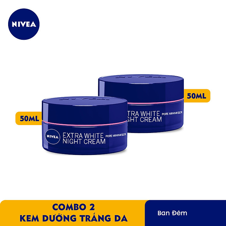 Combo 2 Kem Dưỡng Trắng Da NIVEA Extra White Se Khít Lỗ Chân Lông Ban Đêm (50ml) - 86740