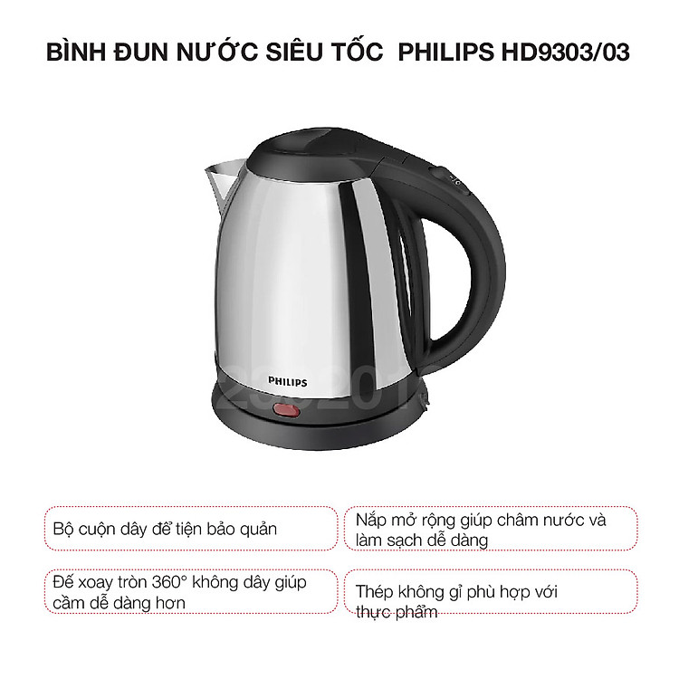 Bình đun nước siêu tốc Philips HD9303/03 - Hàng chính hãng