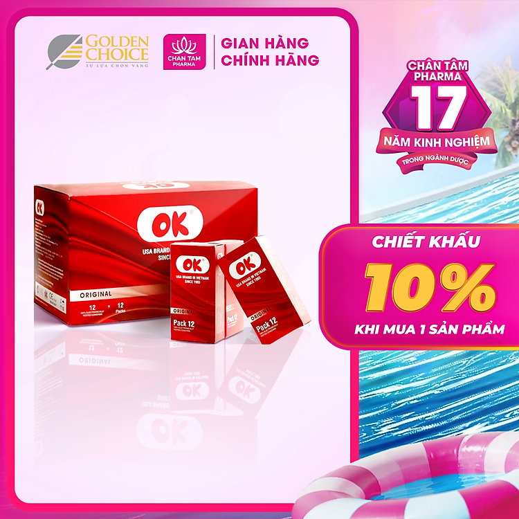 [Chính Hãng] Bao Cao Su Không Mùi OK Original Hộp 144 Cái - Pack 12