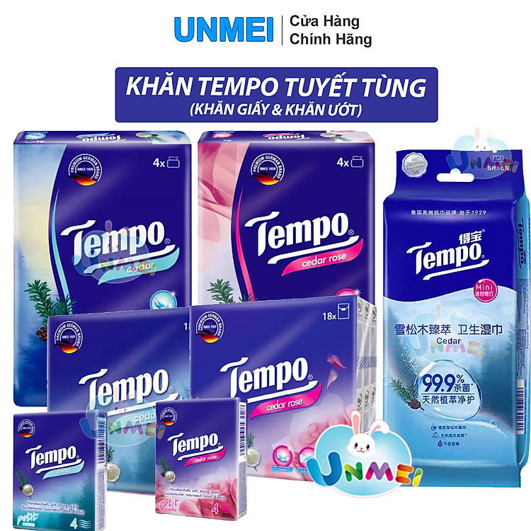 TEMPO - Khăn Giấy, Khăn Ướt 4 Lớp Hương Tuyết Tùng, Softpack Scented Facial Tissue, Cedar, Rose Cedar