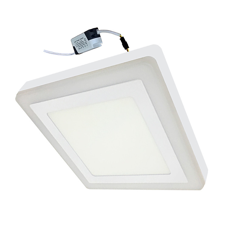Đèn Led ốp trần 16w ( 12w +4w) vuông nổi 2 màu 3 chế độ sáng trắng+viền sáng màu Posson LP-So12+4B-G