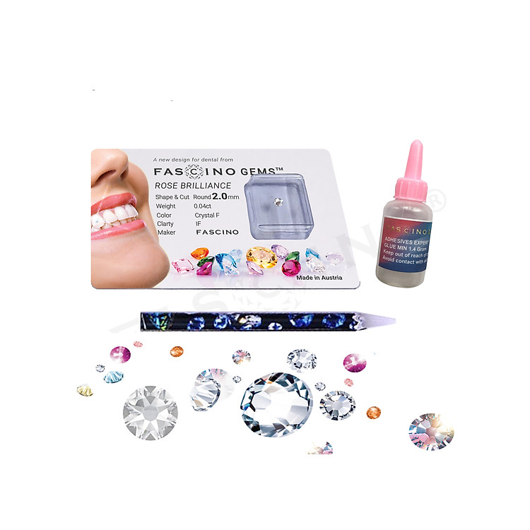 Bộ Đá dán răng FASCINO Dạng Tròn ROSE BRILLIANCE Kèm Keo Dán và Bút Đính Đá