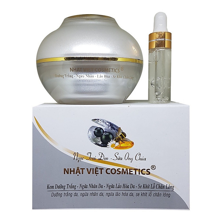 NHẬT VIỆT COSMETICS_ NGỌC TRAI ĐEN, SỮA ONG CHÚA_ KEM TRẮNG DA NGỪA NHĂN LÃO HÓA, SE KHÍT LỖ CHÂN LÔNG 25G
