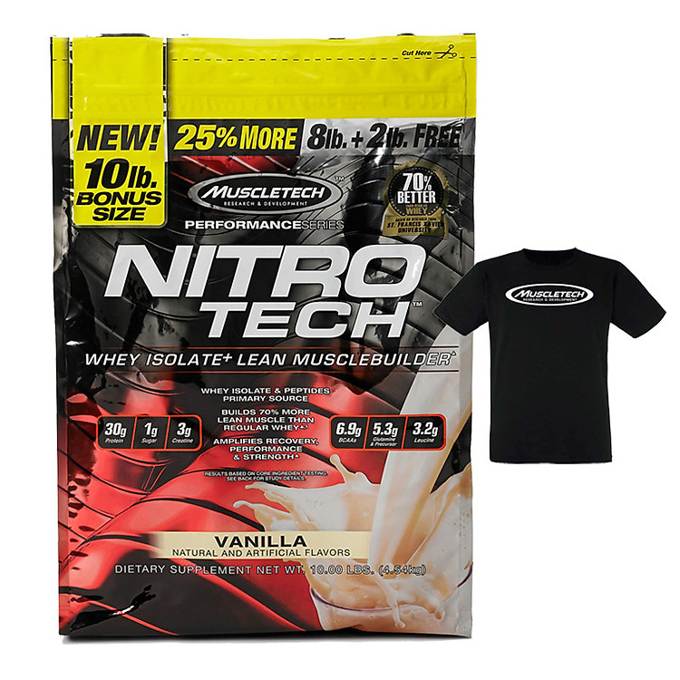 Sữa tăng cơ siêu hạng Nitrotech Muscletech 10lbs mùi Vani & tặng áo