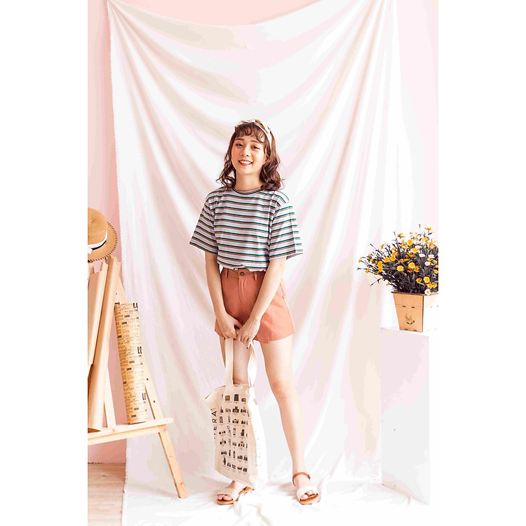 Áo thun sọc ngang FSD sọc - hồng lá xám sp19734