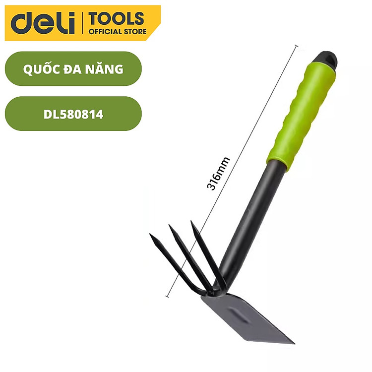 Bộ Dụng Cụ Làm Vườn Deli 4 Chi Tiết Tiện Dụng - Xẻng, Quốc, Cào Đa Năng - Chất Liệu Cao Cấp, Chắc Chắn, An Toàn DL580804